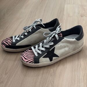 Golden Goose Suede Sneakers with Pink Zebra Toe